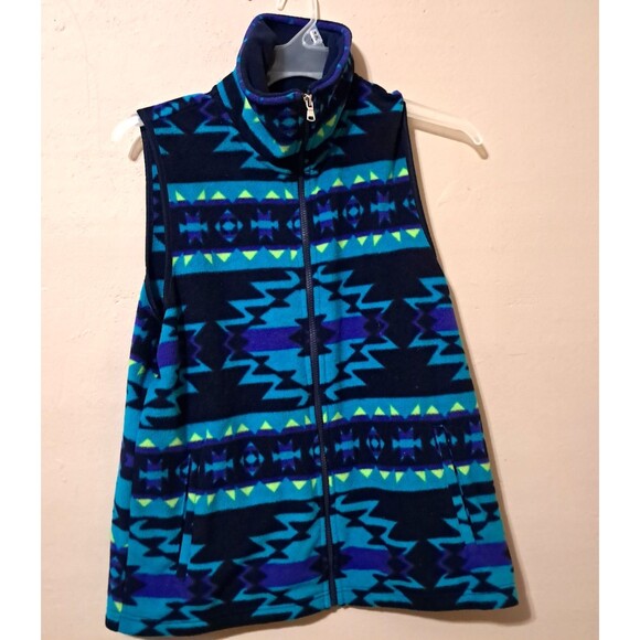 Chaps Southwestern Aztec Fleece Vest XL Blue Colorful Full Zip Pockets - Picture 3 of 11